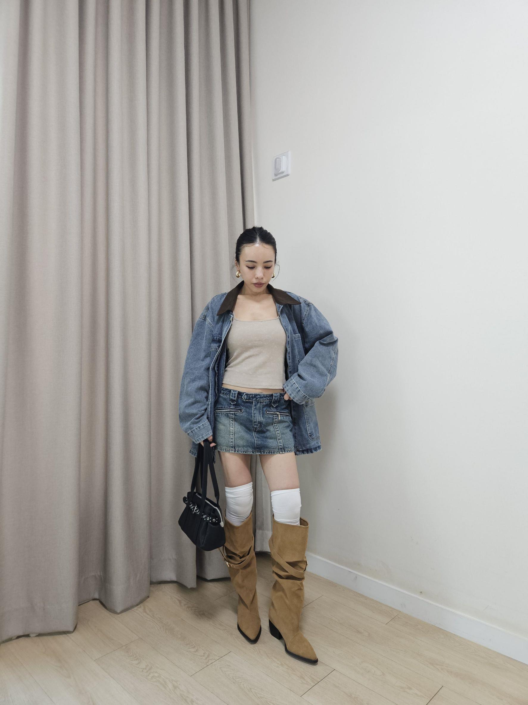 拉鍊口袋牛仔褲裙